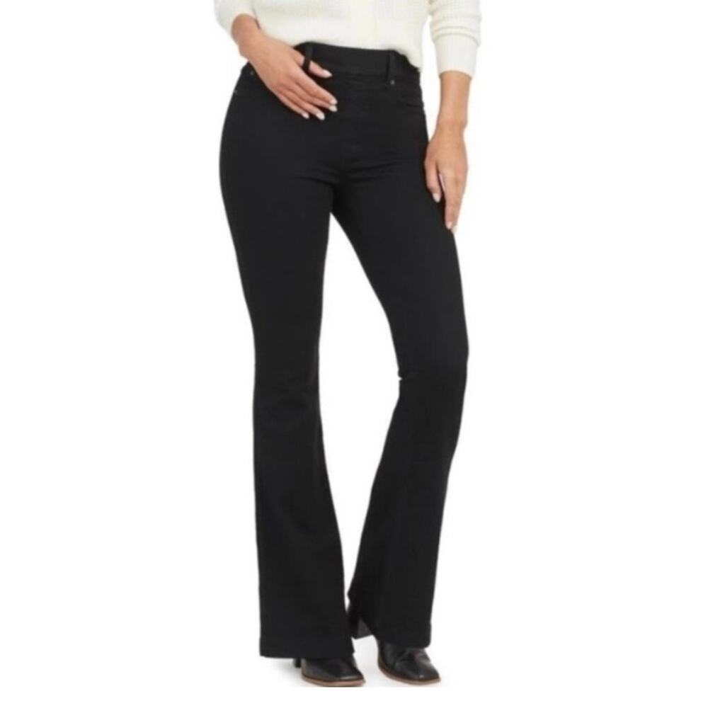 NWT Spanx Black 1X Pull On Stretch Flare Jeans 33” Inseam Slimming Comfort